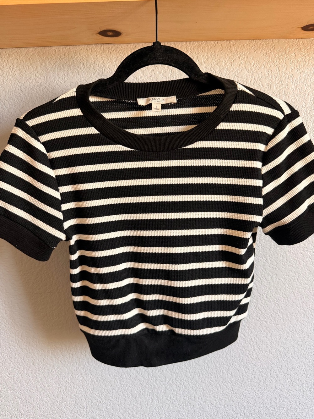 Women’s Black & White Striped Short-Sleeve Knit Top